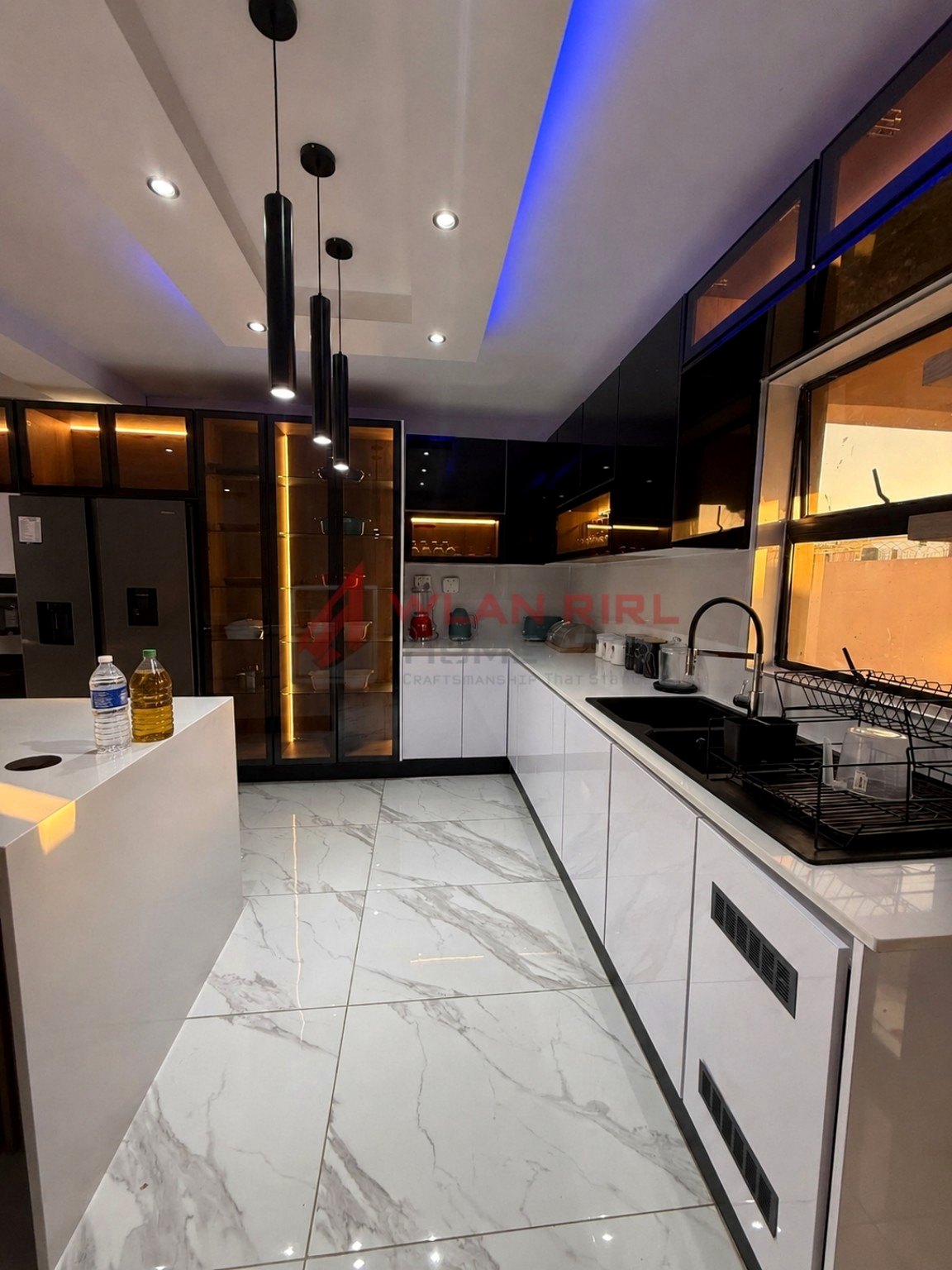 Wide view of contemporary kitchen interior